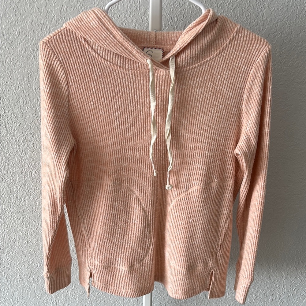 Anthropology Women's Ribbed Knit Hoodie Sweater - Pink